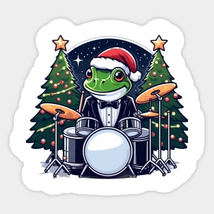 Drummer Frog Christmas Sticker